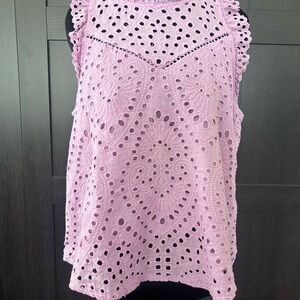 Skies Are Blue Lilac Eyelet Crochet Sleeveless Tank
